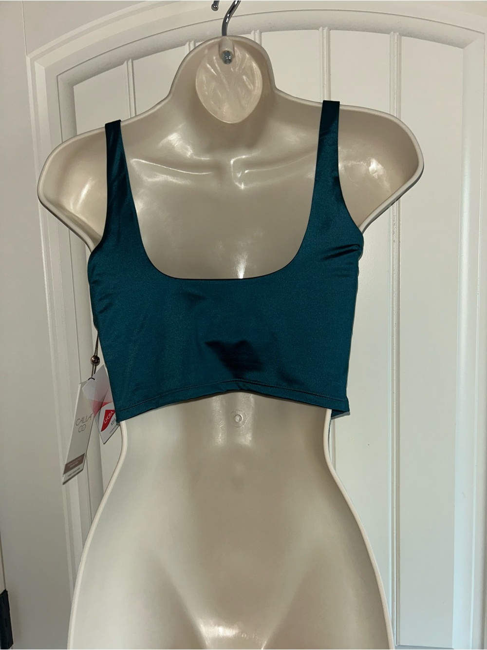 NWT CALIA by Carrie Underwood Teal Scoop U-Notch Crop Bikini Top Sz S - Picture 3 of 5